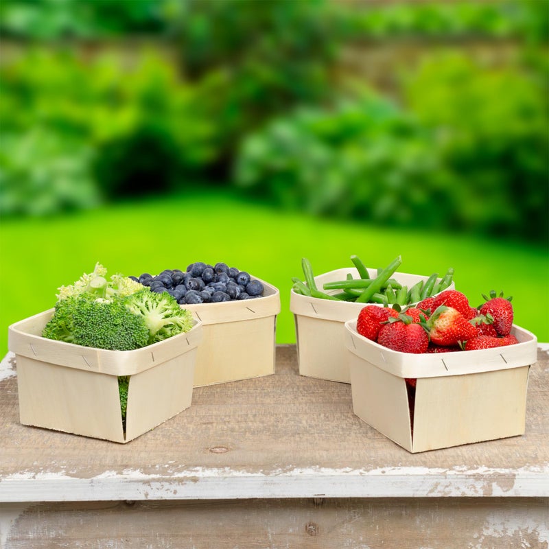 Cornucopia Brands Quart Wooden Berry Baskets (8-Pack); 5.75-Inch Square Vented Wood Boxes for Fruit Picking, Easter or Arts & Crafts - Image 2